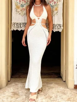 Women Backless Knitted Dress Sleeveless